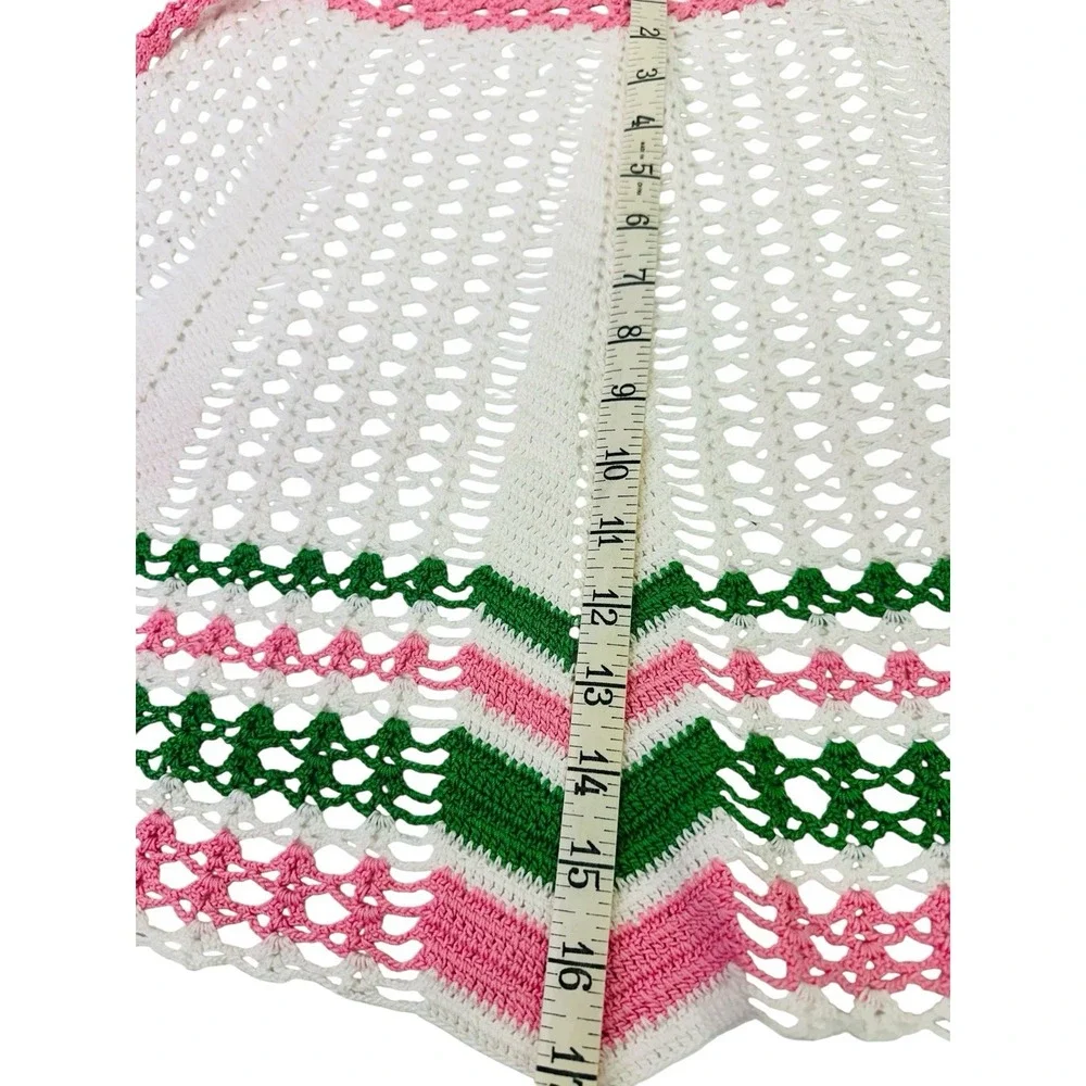 Vintage Hand Crochet Kitchen Apron Cottage Core Granny Tea Party Pink‎ Green